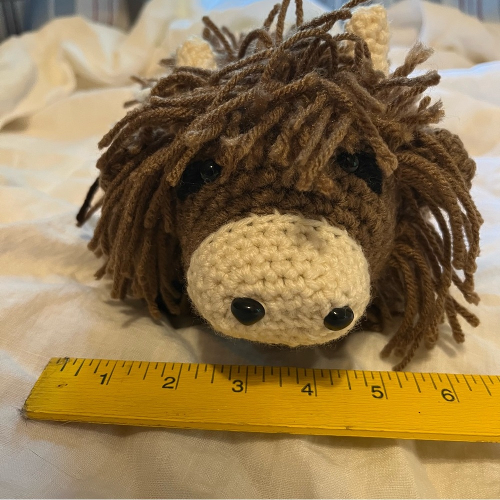 Handmade Crocheted Highland Cow Plush - Brown and Cream